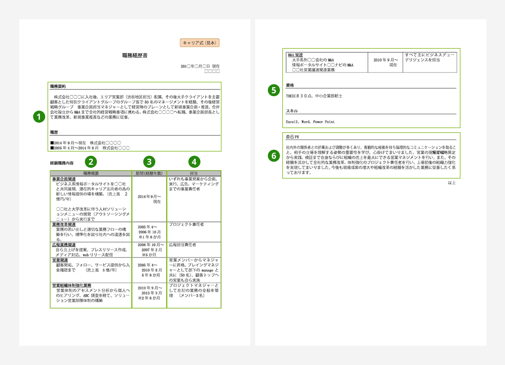 職務経歴書　キャリア式（見本）